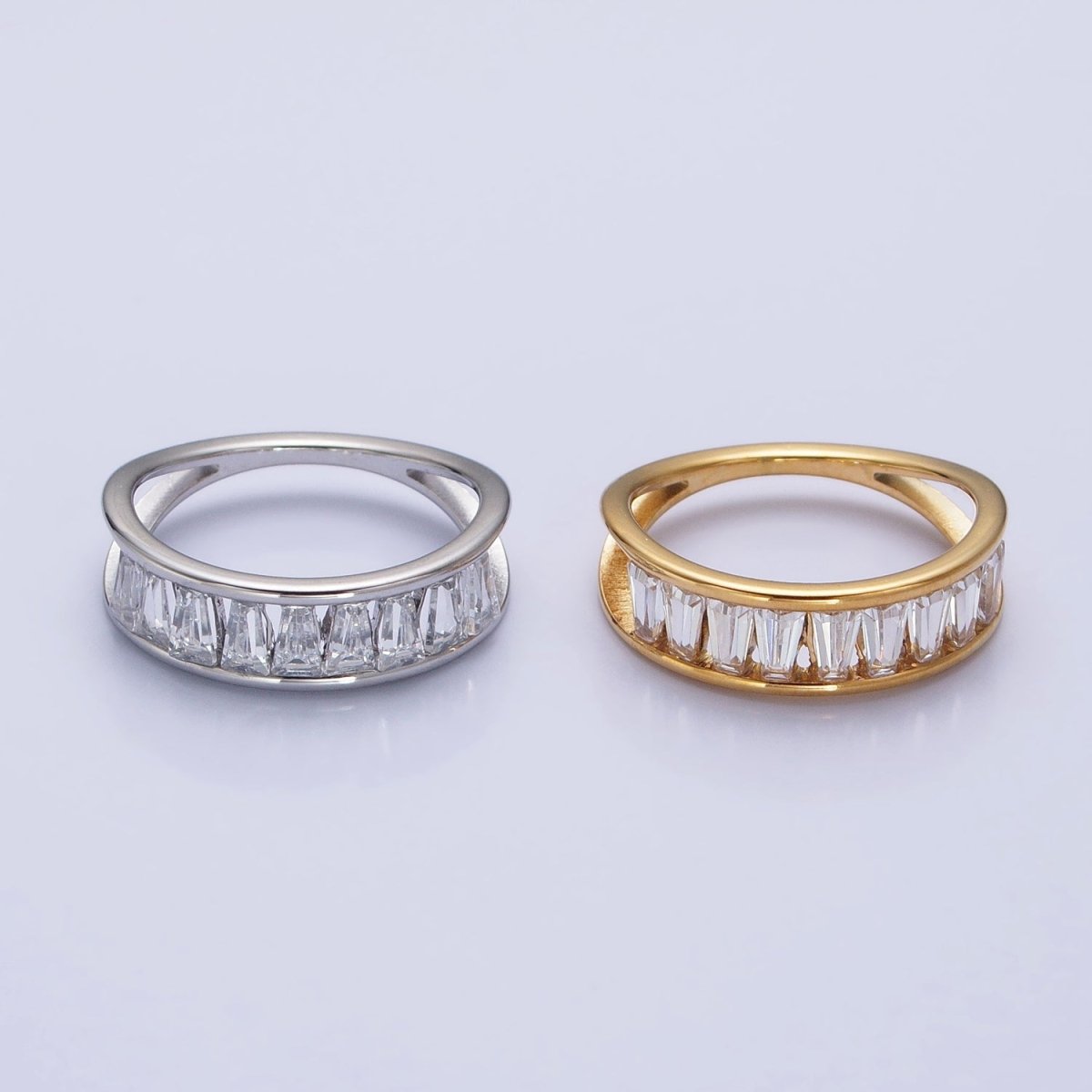 Stainless Steel Clear Baguette Double Band Ring in Gold & Silver | AA-1170~AA-1177 - DLUXCA