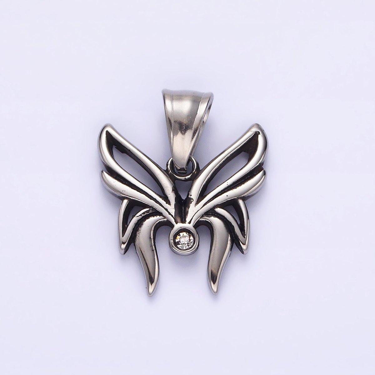 Stainless Steel Clear CZ Butterfly Mariposa Open Wings Pendant | P-742 - DLUXCA