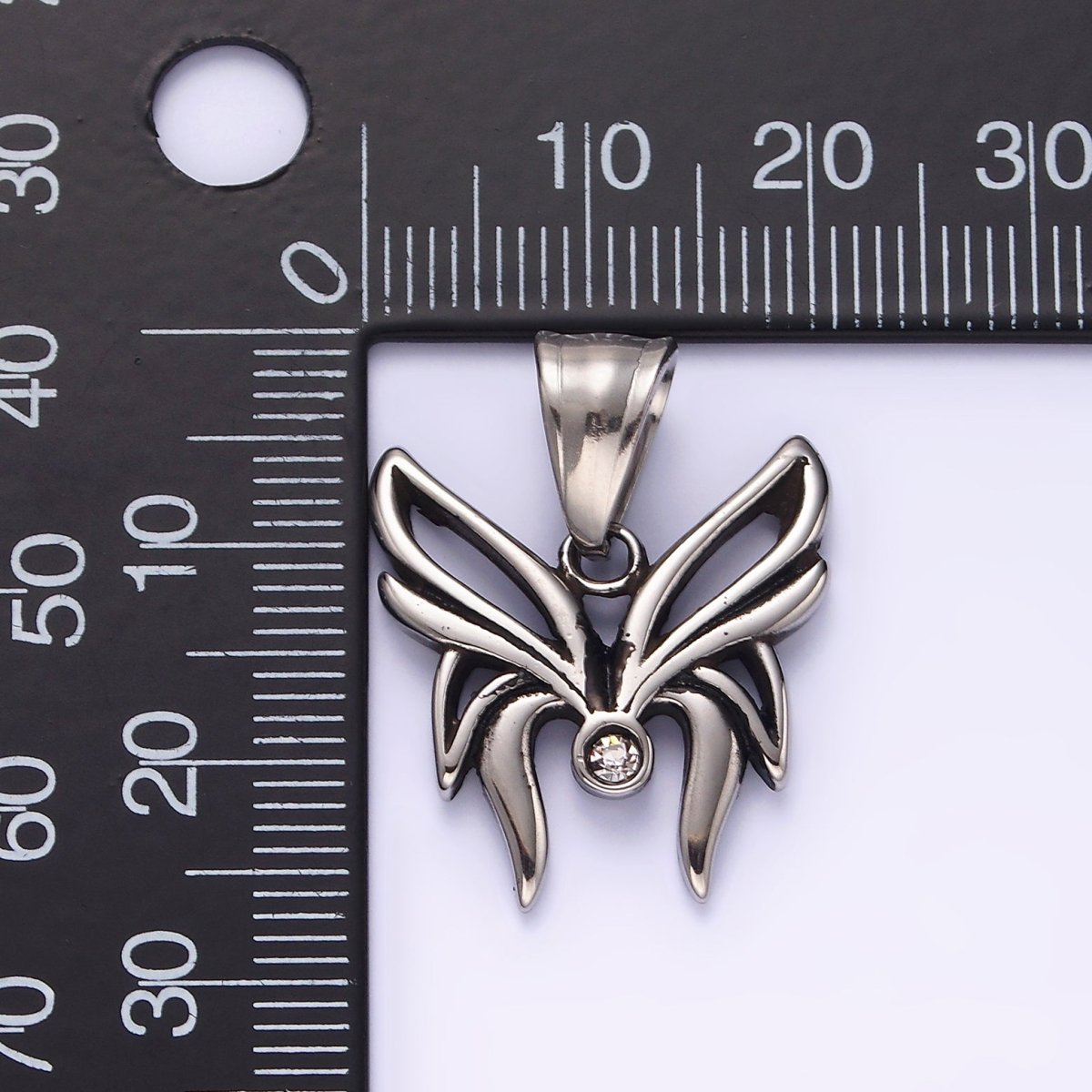 Stainless Steel Clear CZ Butterfly Mariposa Open Wings Pendant | P-742 - DLUXCA