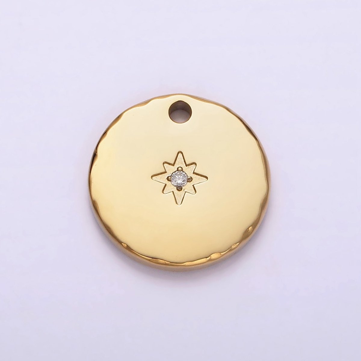 Stainless Steel Clear CZ Celestial North Star 15.5mm Round Coin Gold Charm | P1287 - DLUXCA