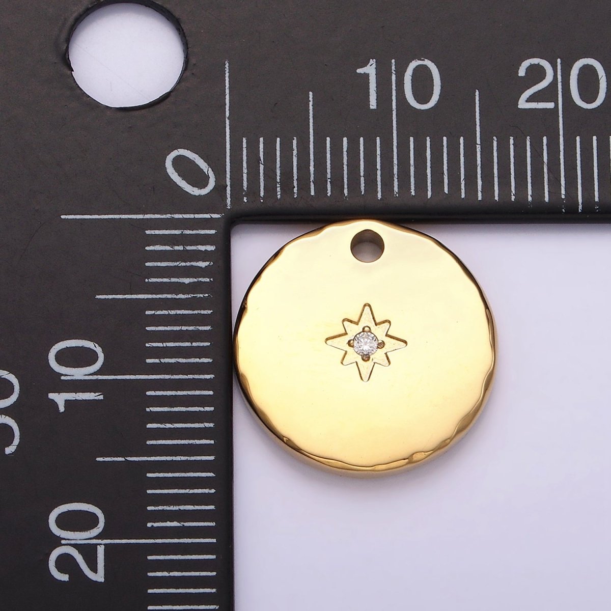 Stainless Steel Clear CZ Celestial North Star 15.5mm Round Coin Gold Charm | P1287 - DLUXCA