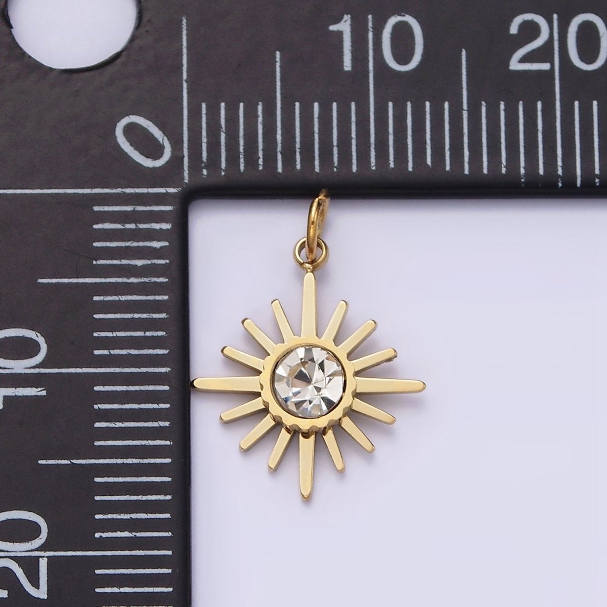 Stainless Steel Clear CZ Celestial North Star Sun Ray Charm | P1356 - DLUXCA
