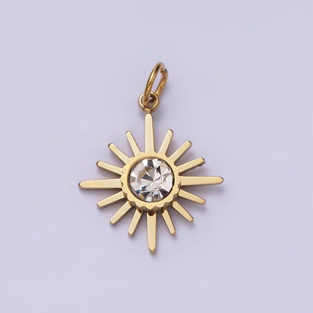 Stainless Steel Clear CZ Celestial North Star Sun Ray Charm | P1356 - DLUXCA