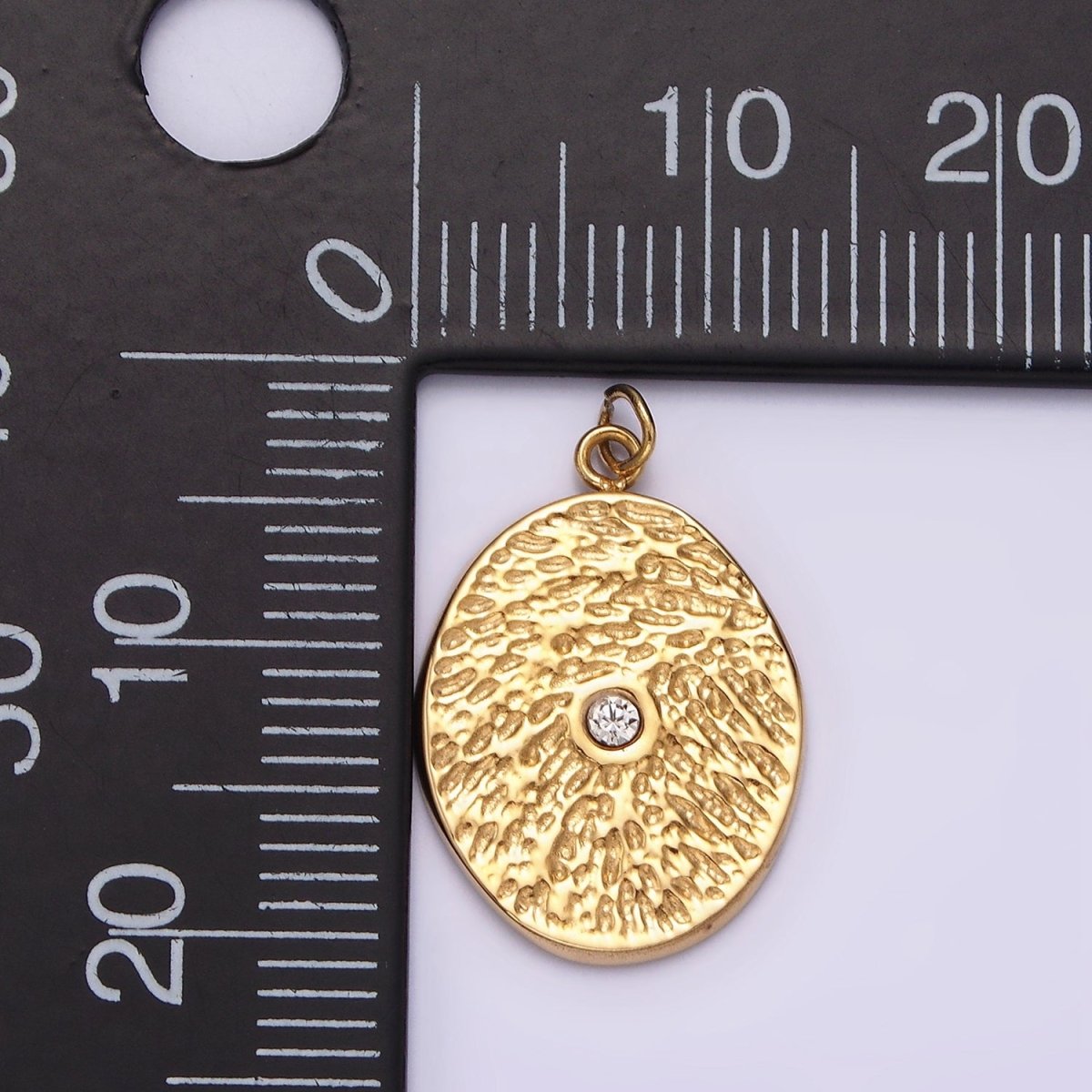 Stainless Steel Clear CZ Dented Oval Charm in Gold & Silver | P1310 P1311 - DLUXCA