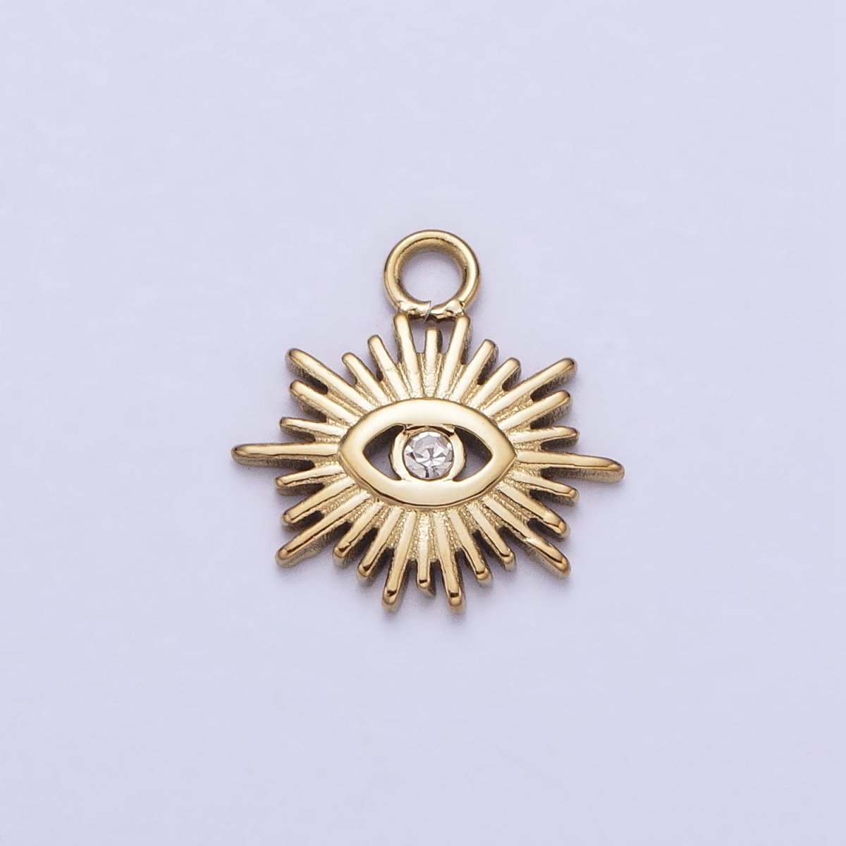 Stainless Steel Clear CZ Evil Eye Sunburst Protection Charm in Gold & Silver | P-888 - DLUXCA