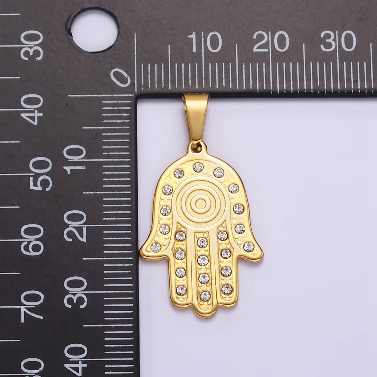 Stainless Steel Clear CZ Lined Hamsa Hand Pendant in Gold & Silver | P-728 P-729 - DLUXCA