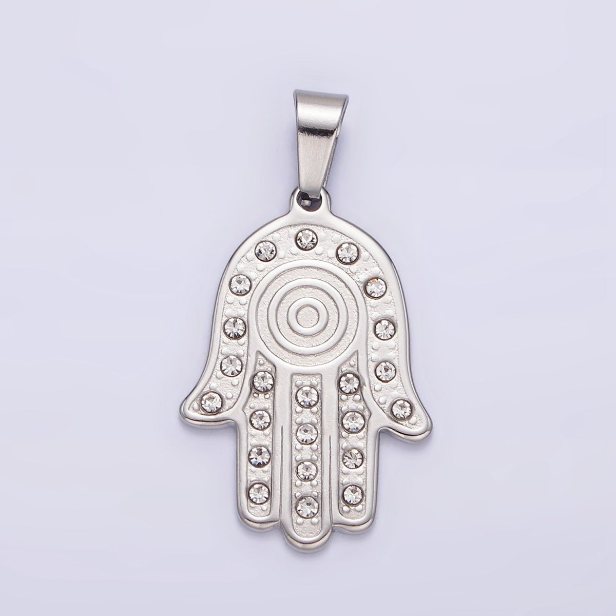 Stainless Steel Clear CZ Lined Hamsa Hand Pendant in Gold & Silver | P-728 P-729 - DLUXCA