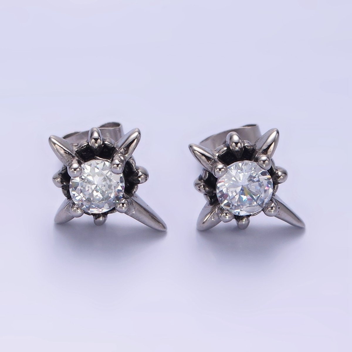 Stainless Steel Clear CZ North Star Stud Earrings | AB1142 - DLUXCA