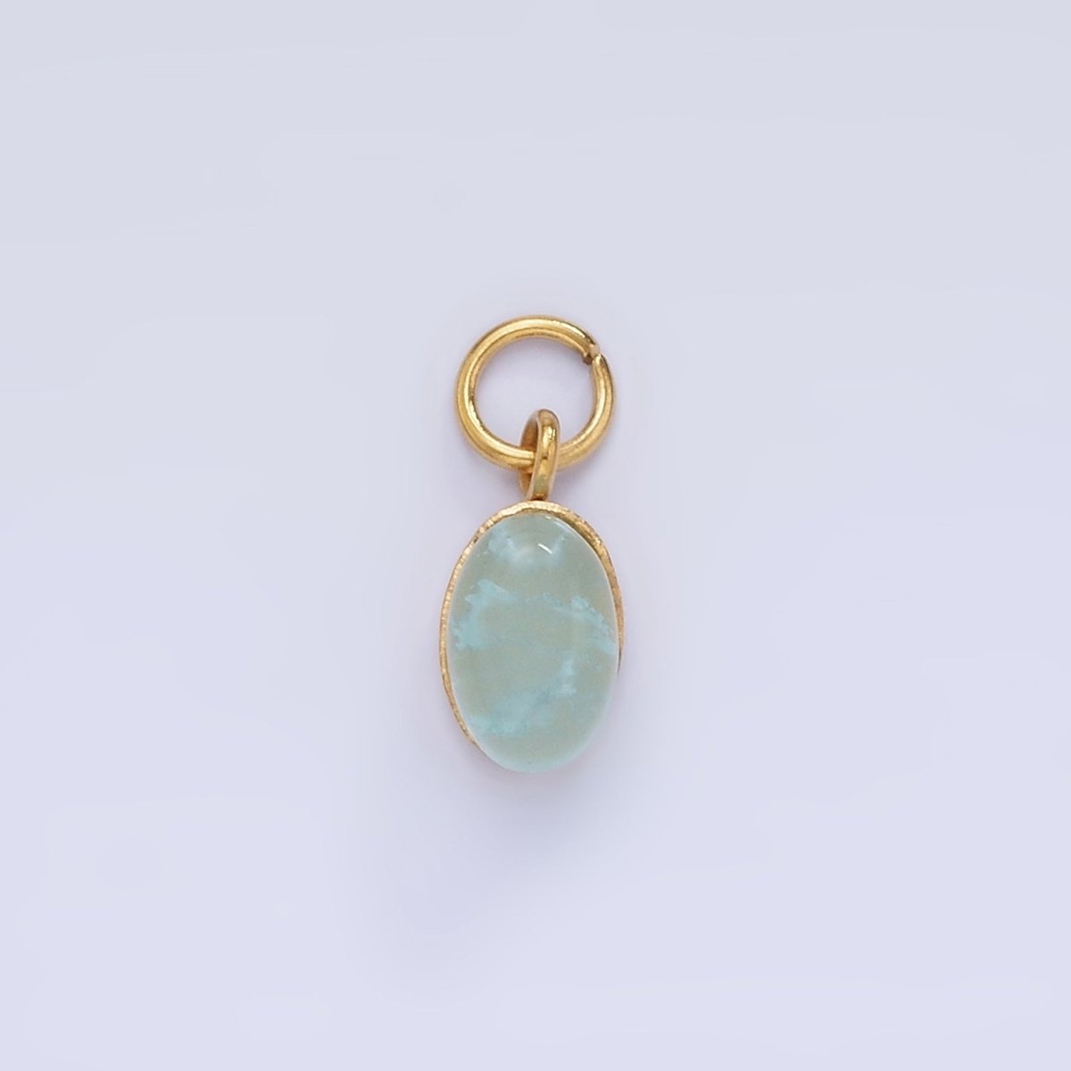 Stainless Steel Clear, Pink, Teal Agate Gemstone Oval Charm | P985 - DLUXCA