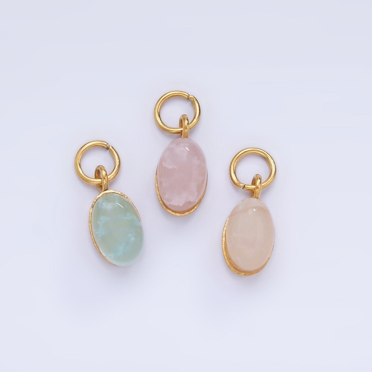 Stainless Steel Clear, Pink, Teal Agate Gemstone Oval Charm | P985 - DLUXCA