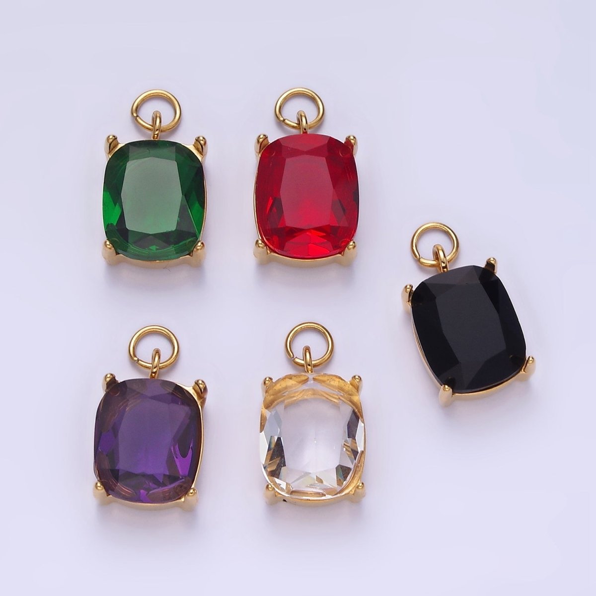 Stainless Steel Clear, Purple, Red, Black, Green Multifaceted CZ Charm | P982 P986 - DLUXCA