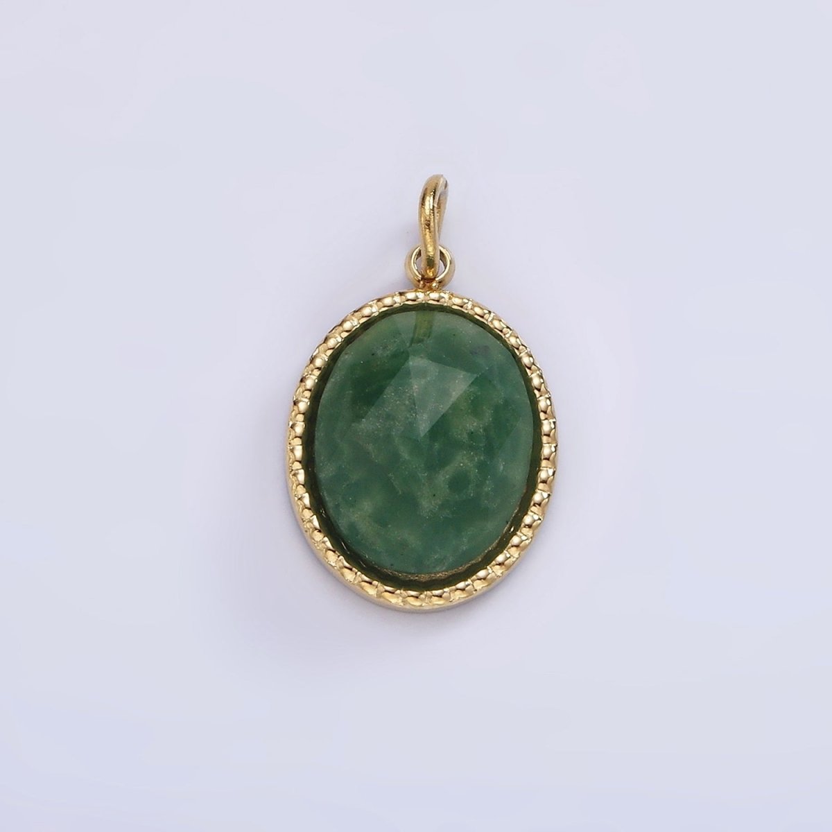 Stainless Steel Clear Quartz, Amazonite, Zoisite, Aventurine, Lapis Lazuli Bezel Oval Charm in Silver & Gold | P688 - P697 - DLUXCA