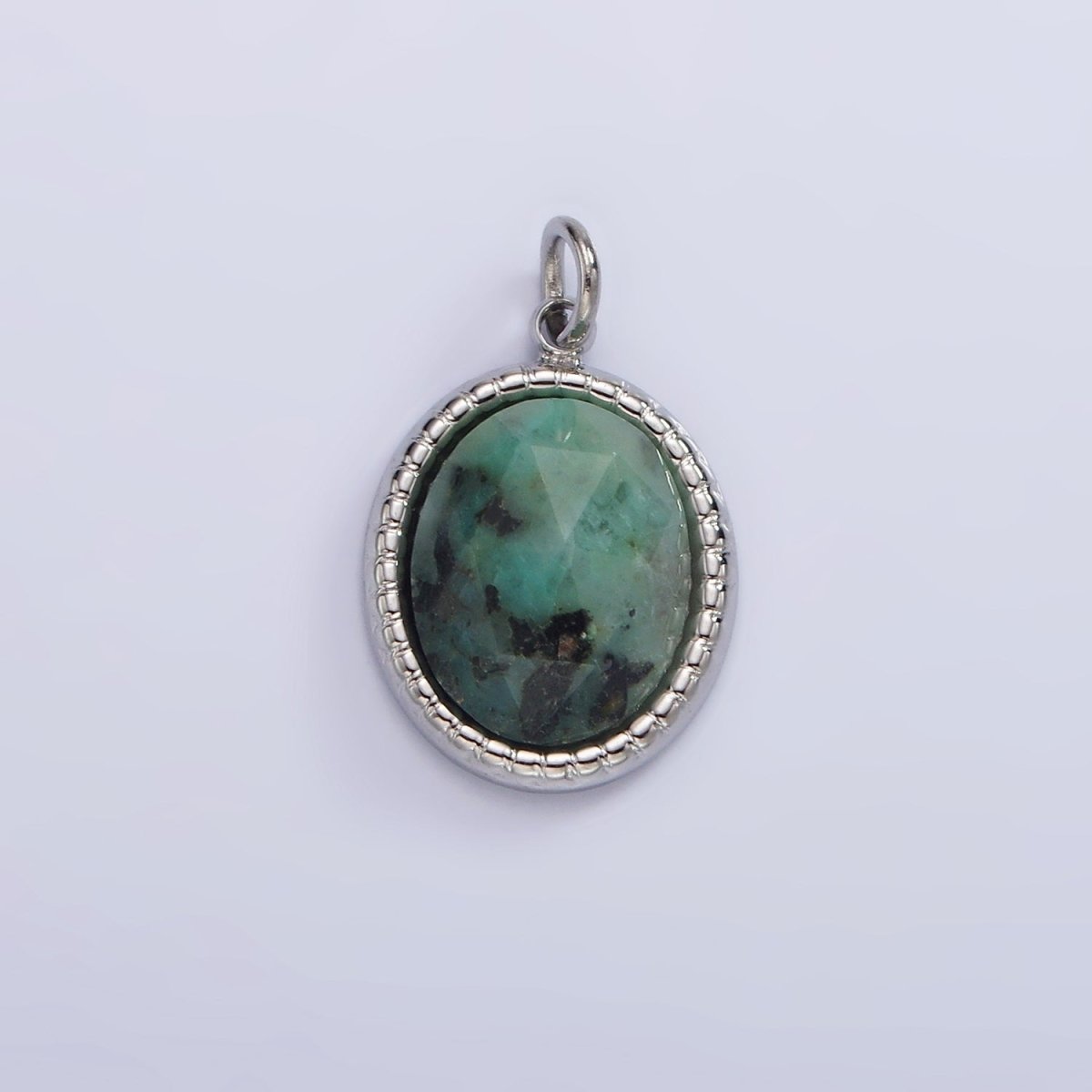 Stainless Steel Clear Quartz, Amazonite, Zoisite, Aventurine, Lapis Lazuli Bezel Oval Charm in Silver & Gold | P688 - P697 - DLUXCA