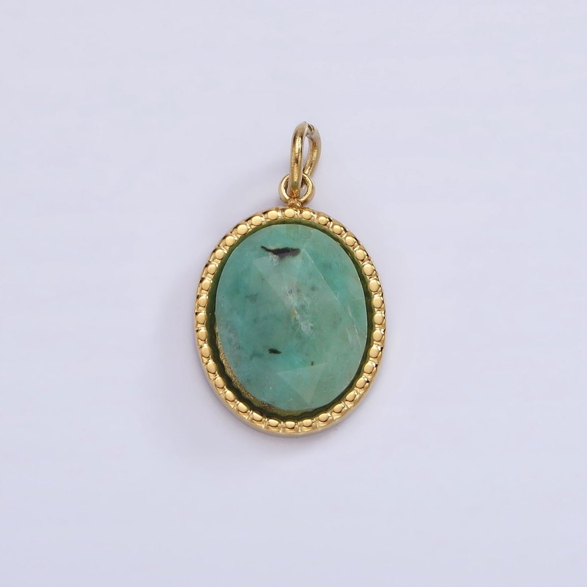 Stainless Steel Clear Quartz, Amazonite, Zoisite, Aventurine, Lapis Lazuli Bezel Oval Charm in Silver & Gold | P688 - P697 - DLUXCA