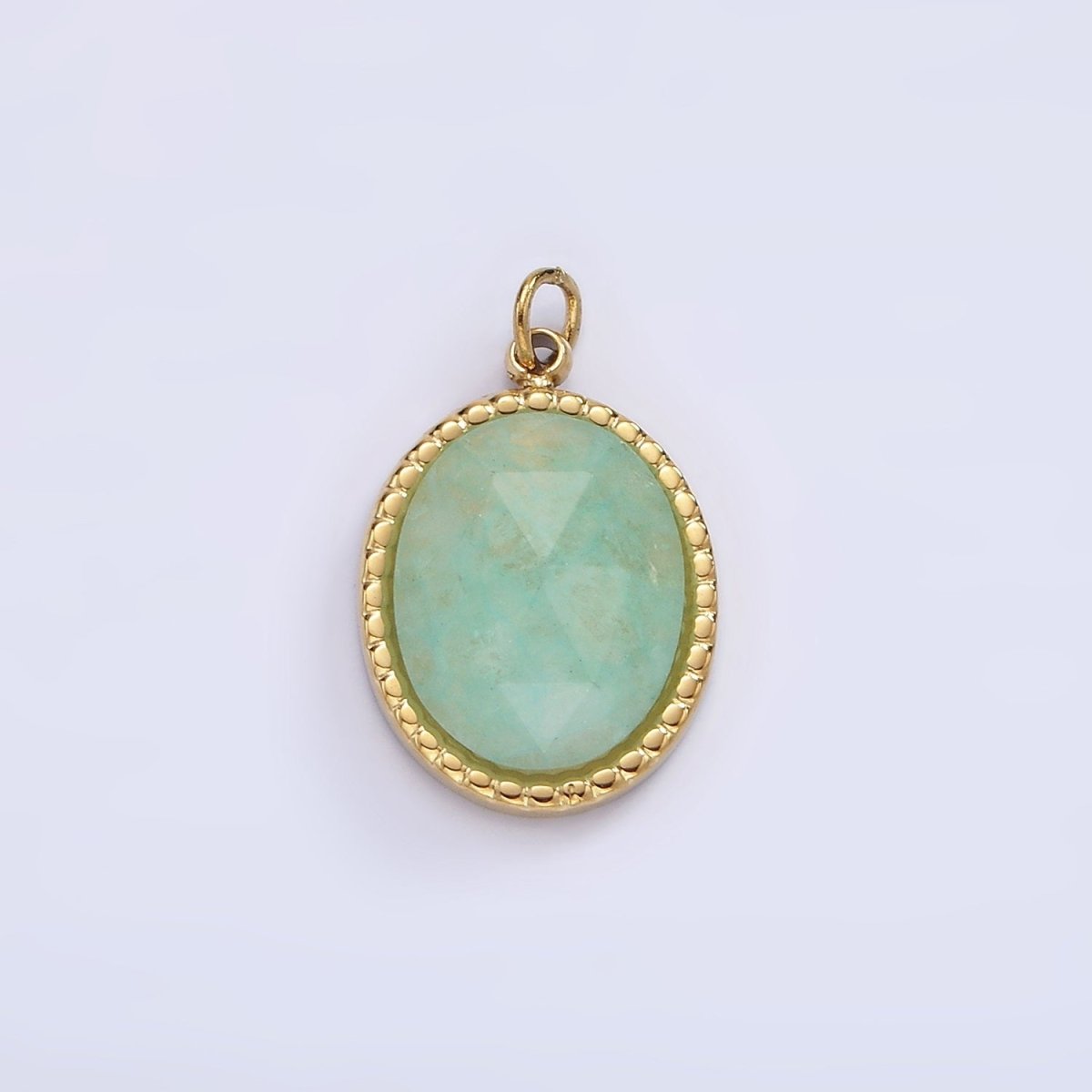 Stainless Steel Clear Quartz, Amazonite, Zoisite, Aventurine, Lapis Lazuli Bezel Oval Charm in Silver & Gold | P688 - P697 - DLUXCA