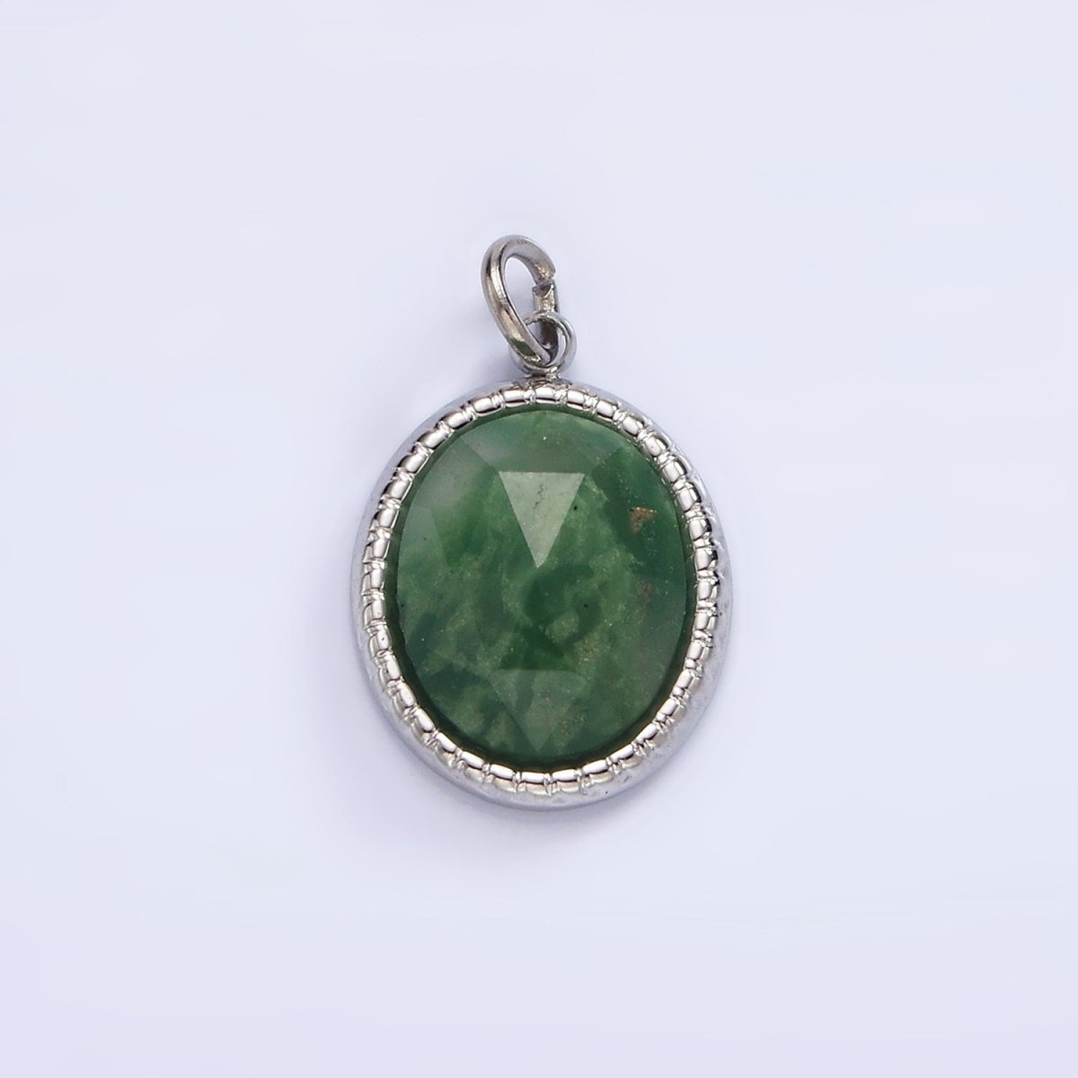 Stainless Steel Clear Quartz, Amazonite, Zoisite, Aventurine, Lapis Lazuli Bezel Oval Charm in Silver & Gold | P688 - P697 - DLUXCA