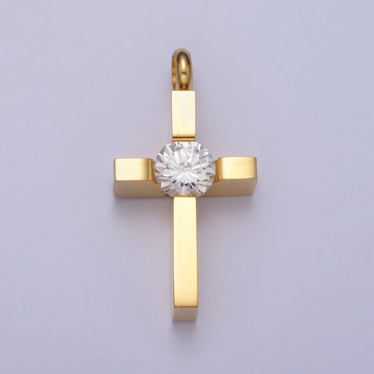 Stainless Steel Clear Round CZ Religious Latin Cross Pendant in Gold & Silver J-497 J-506 - DLUXCA