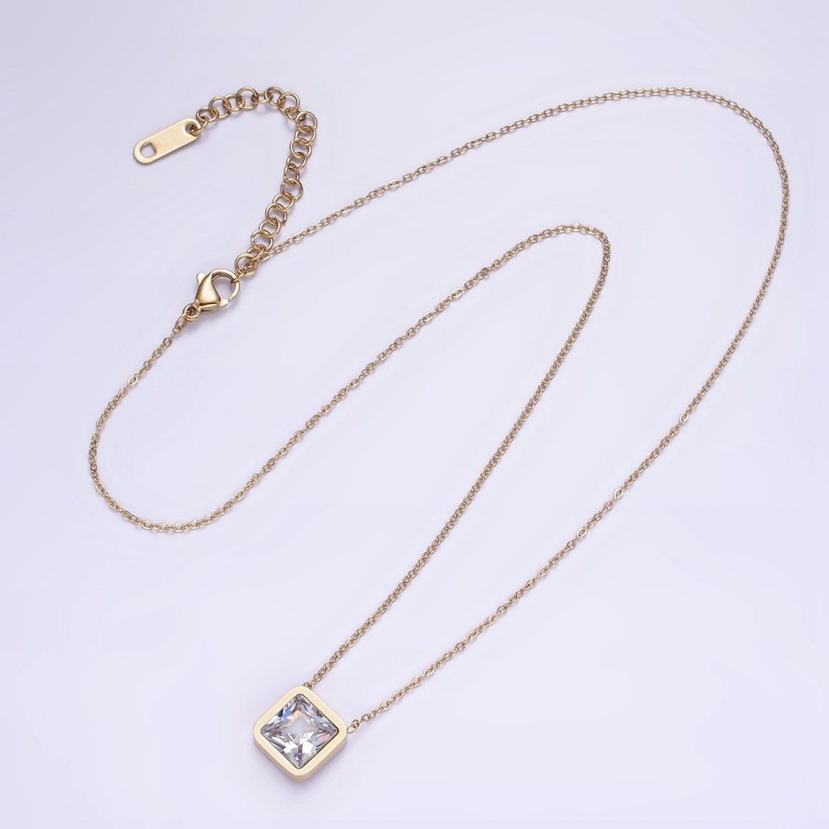Stainless Steel Clear Square CZ 17 Inch Cable Chain Necklace | WA-2084 Clearance Pricing - DLUXCA