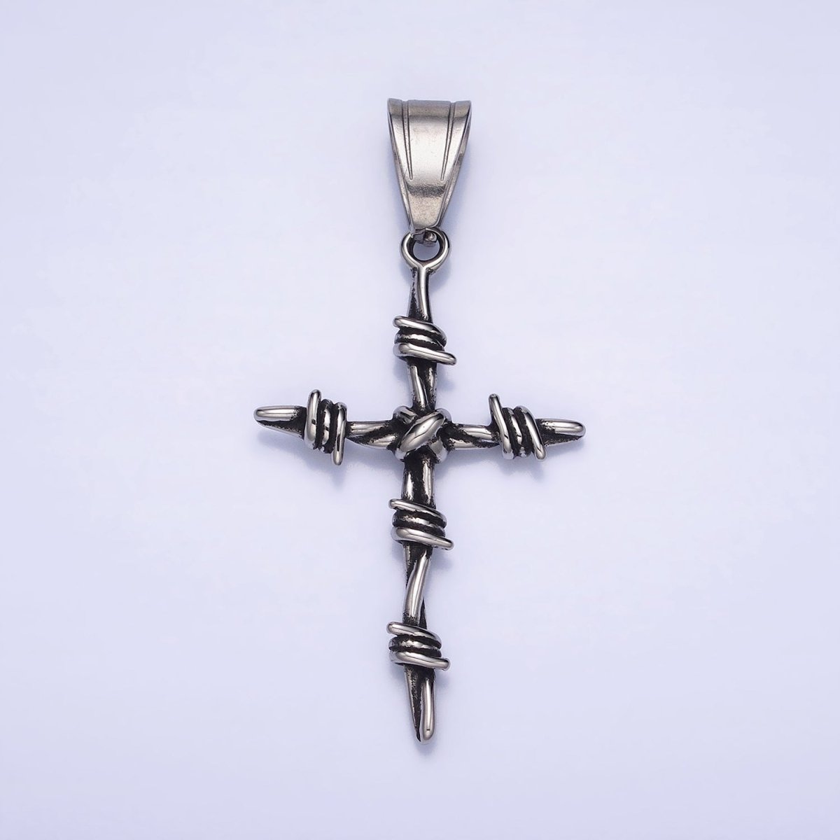 Stainless Steel Coil Wired Cross Silver Religious Pendant | P1159 - DLUXCA