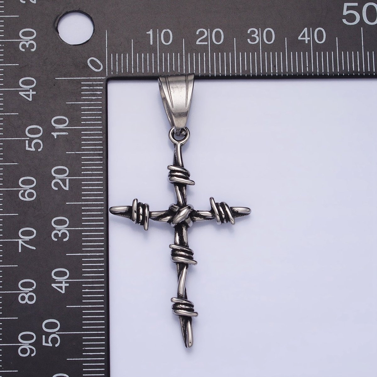 Stainless Steel Coil Wired Cross Silver Religious Pendant | P1159 - DLUXCA