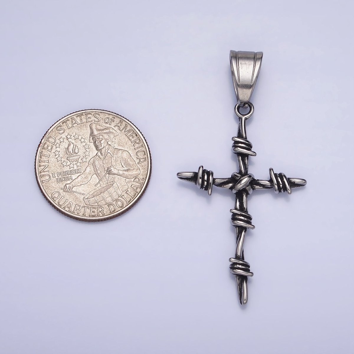 Stainless Steel Coil Wired Cross Silver Religious Pendant | P1159 - DLUXCA