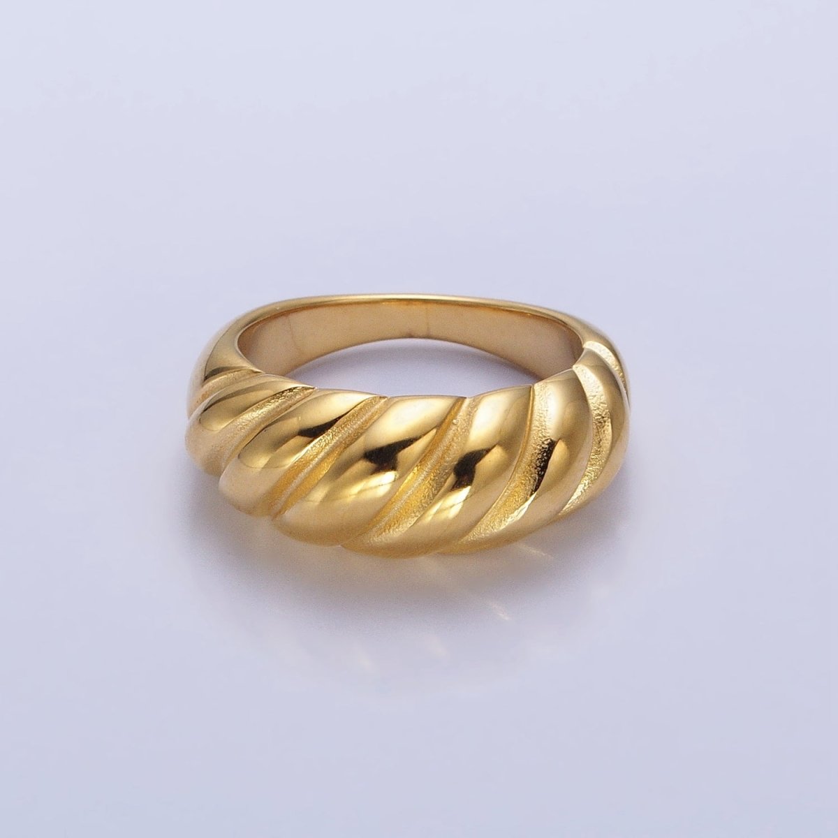 Stainless Steel Croissant Dome Twist Ring in Gold & Silver | O-1633~O-1640 - DLUXCA
