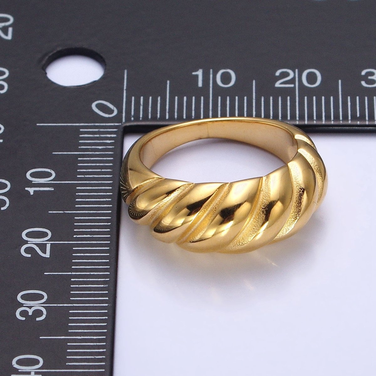 Stainless Steel Croissant Dome Twist Ring in Gold & Silver | O-1633~O-1640 - DLUXCA