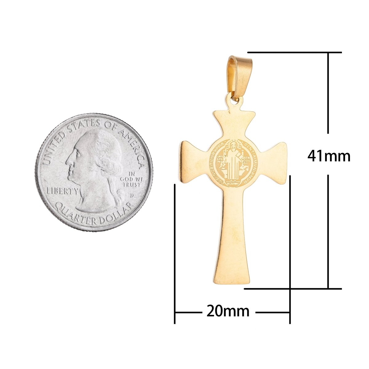 Stainless Steel Cross in Gold filled Italian St Benedict Cross Charm Rosary Cross Rosary Supplies 41x20mm Religious Jewelry J-389 - DLUXCA