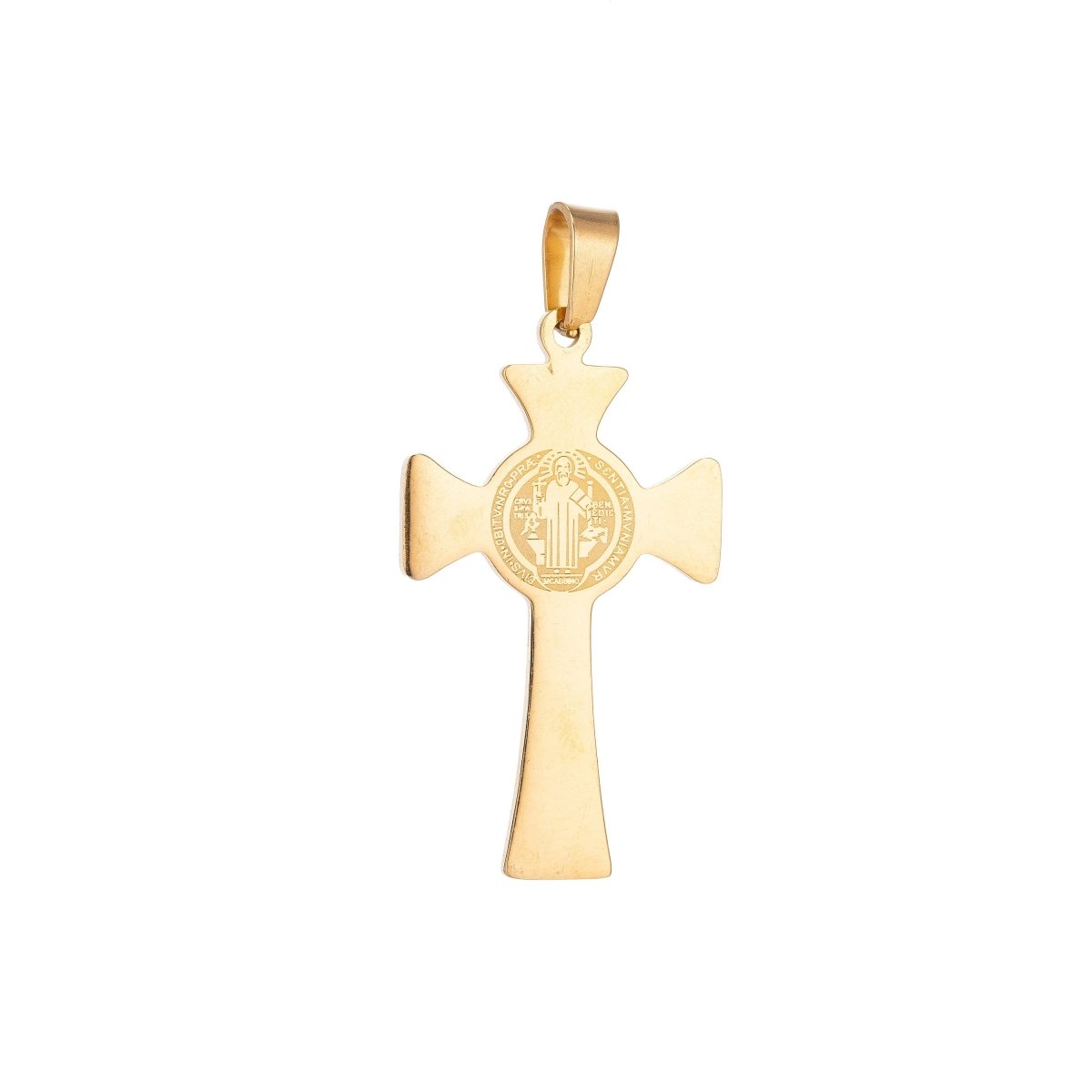 Stainless Steel Cross in Gold filled Italian St Benedict Cross Charm Rosary Cross Rosary Supplies 41x20mm Religious Jewelry J-389 - DLUXCA