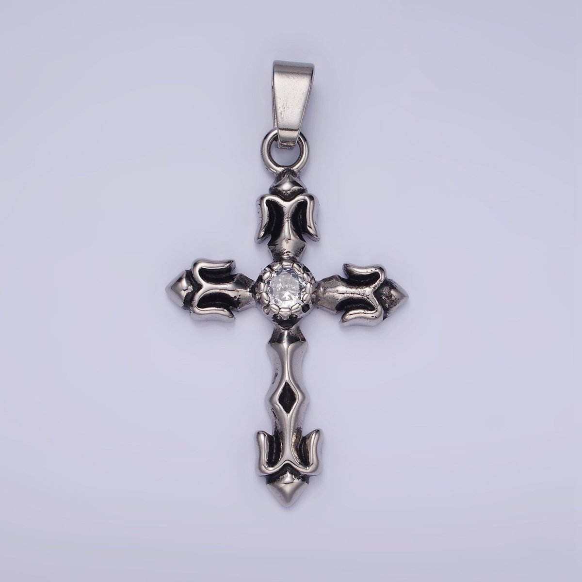 Stainless Steel Cross Pendant Antique Silver Trident Cross Charm P-878 - DLUXCA