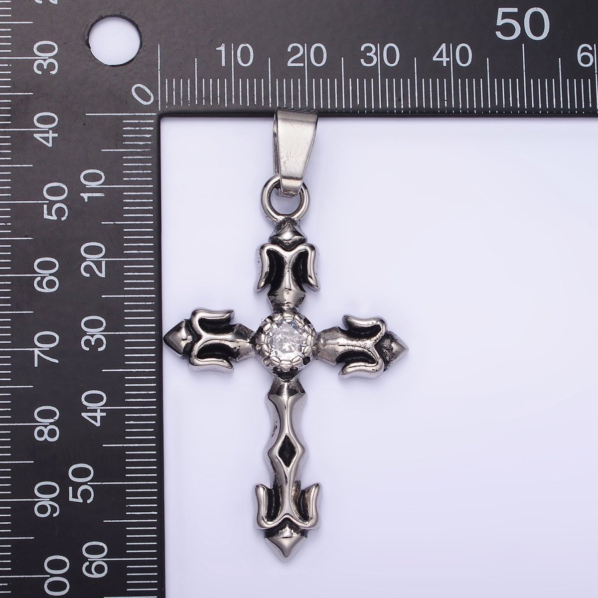 Stainless Steel Cross Pendant Antique Silver Trident Cross Charm P-878 - DLUXCA