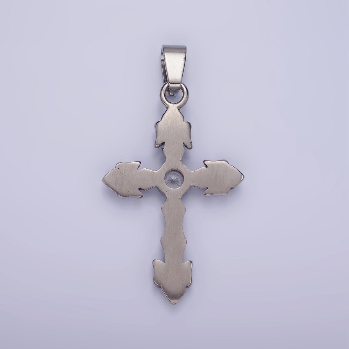 Stainless Steel Cross Pendant Antique Silver Trident Cross Charm P-878 - DLUXCA