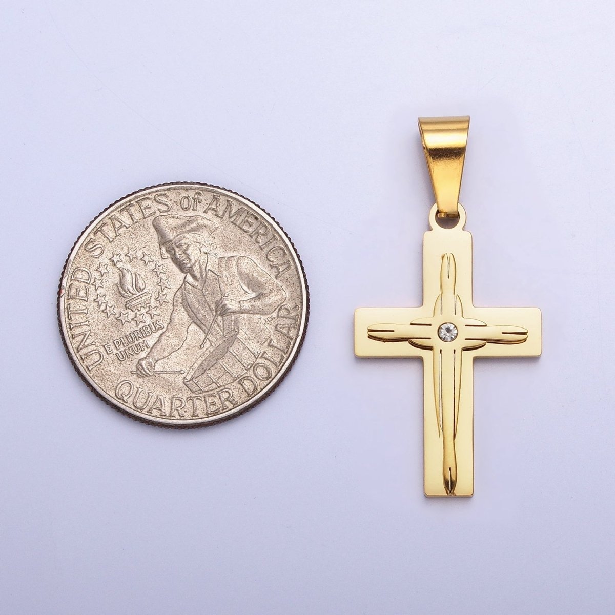 Stainless Steel Cross Pendant in Gold Silver for Unisex Statement Religious Jewelry Making | P-1117 - DLUXCA