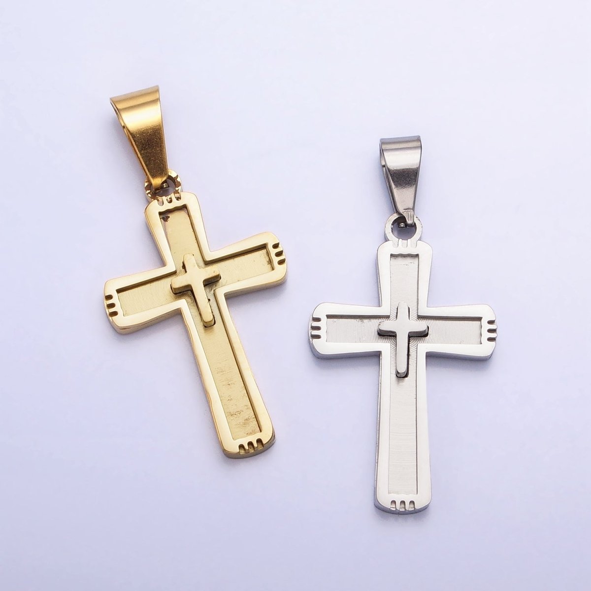 Stainless Steel Cross Pendant in Gold Silver for Unisex Statement Religious Jewelry Making | P-1118 - DLUXCA