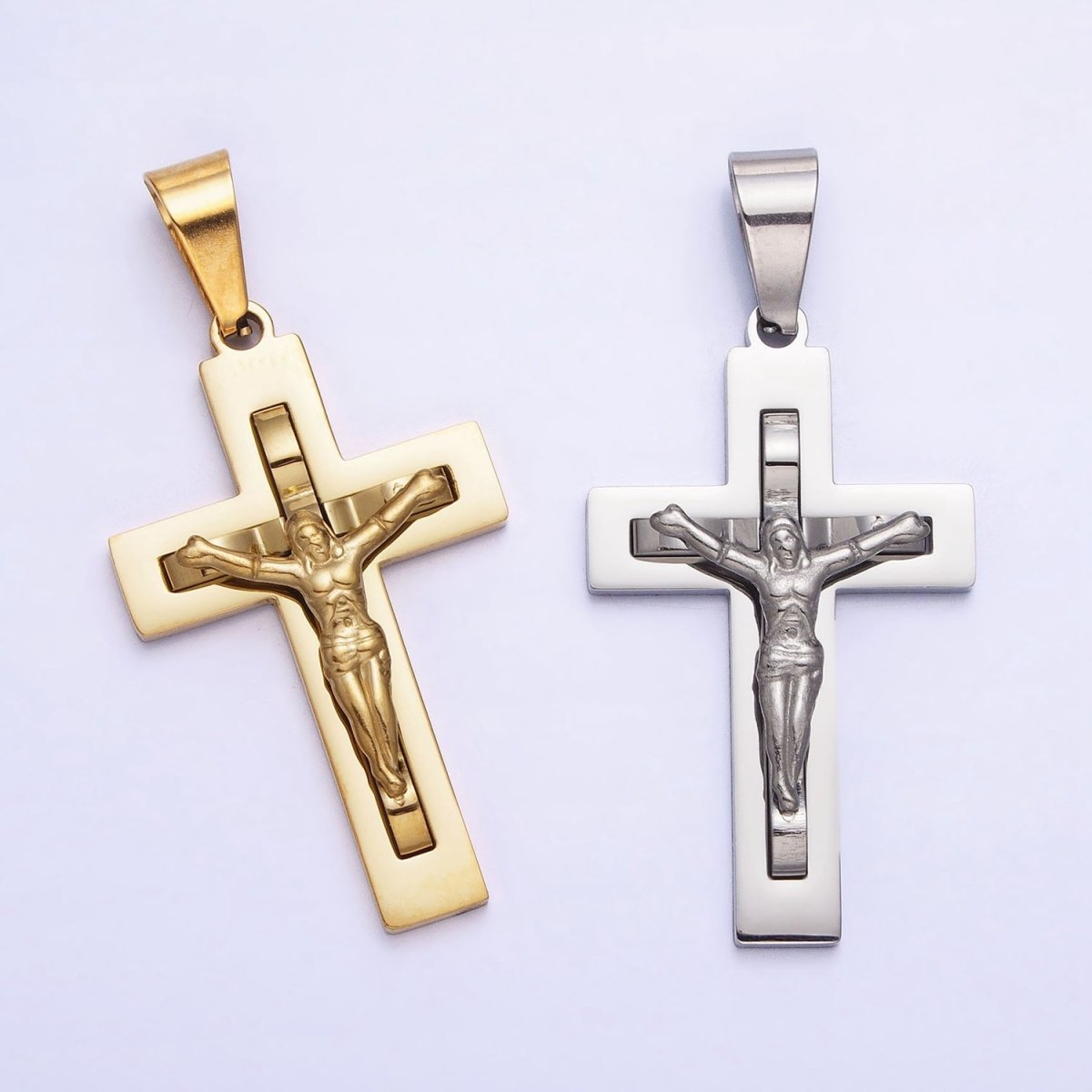 Stainless Steel Crucifix Cross Pendant in Gold Silver for Statement Religious Jewelry Making | P-1119 - DLUXCA