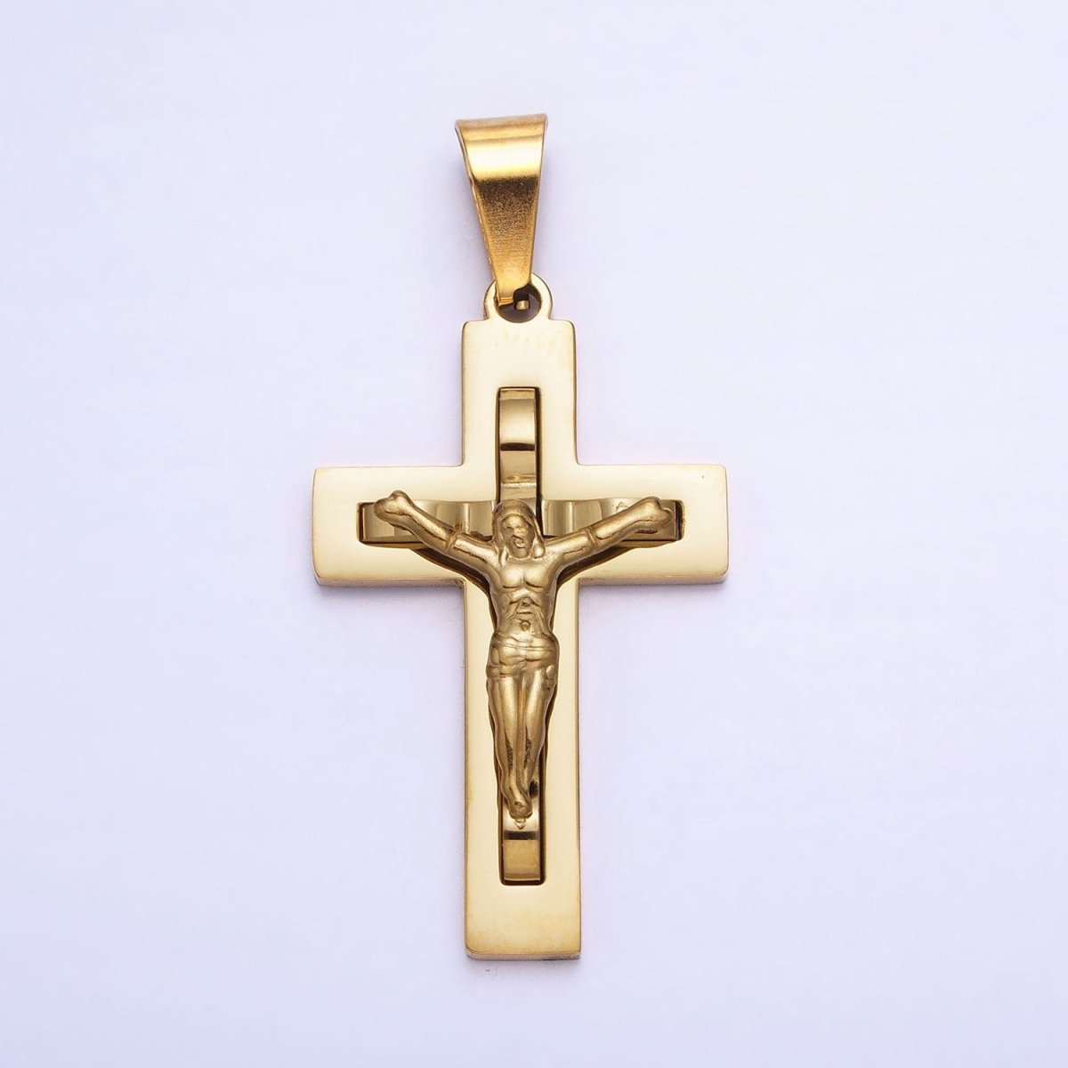 Stainless Steel Crucifix Cross Pendant in Gold Silver for Statement Religious Jewelry Making | P-1119 - DLUXCA