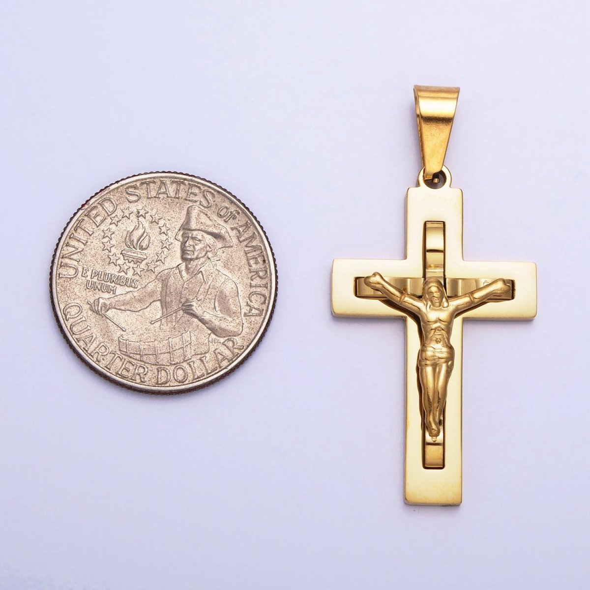 Stainless Steel Crucifix Cross Pendant in Gold Silver for Statement Religious Jewelry Making | P-1119 - DLUXCA