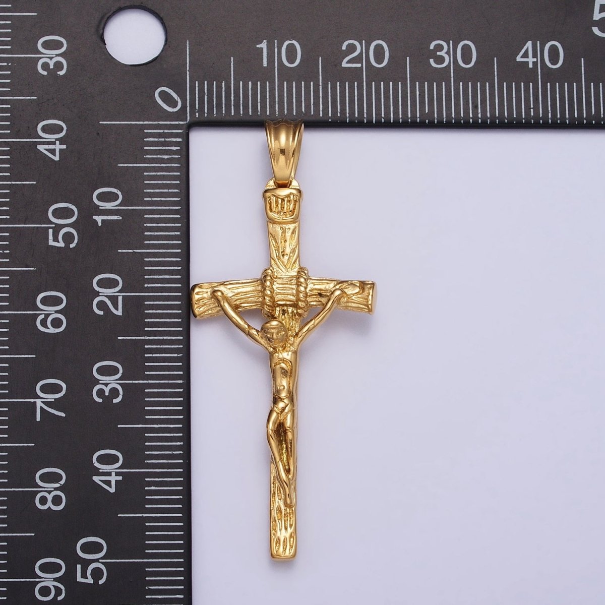 Stainless Steel Crucifix Cross Wood Textured Pendant in Silver & Gold P-1145 - DLUXCA