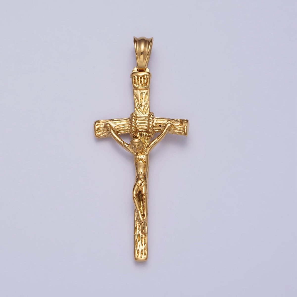 Stainless Steel Crucifix Cross Wood Textured Pendant in Silver & Gold P-1145 - DLUXCA