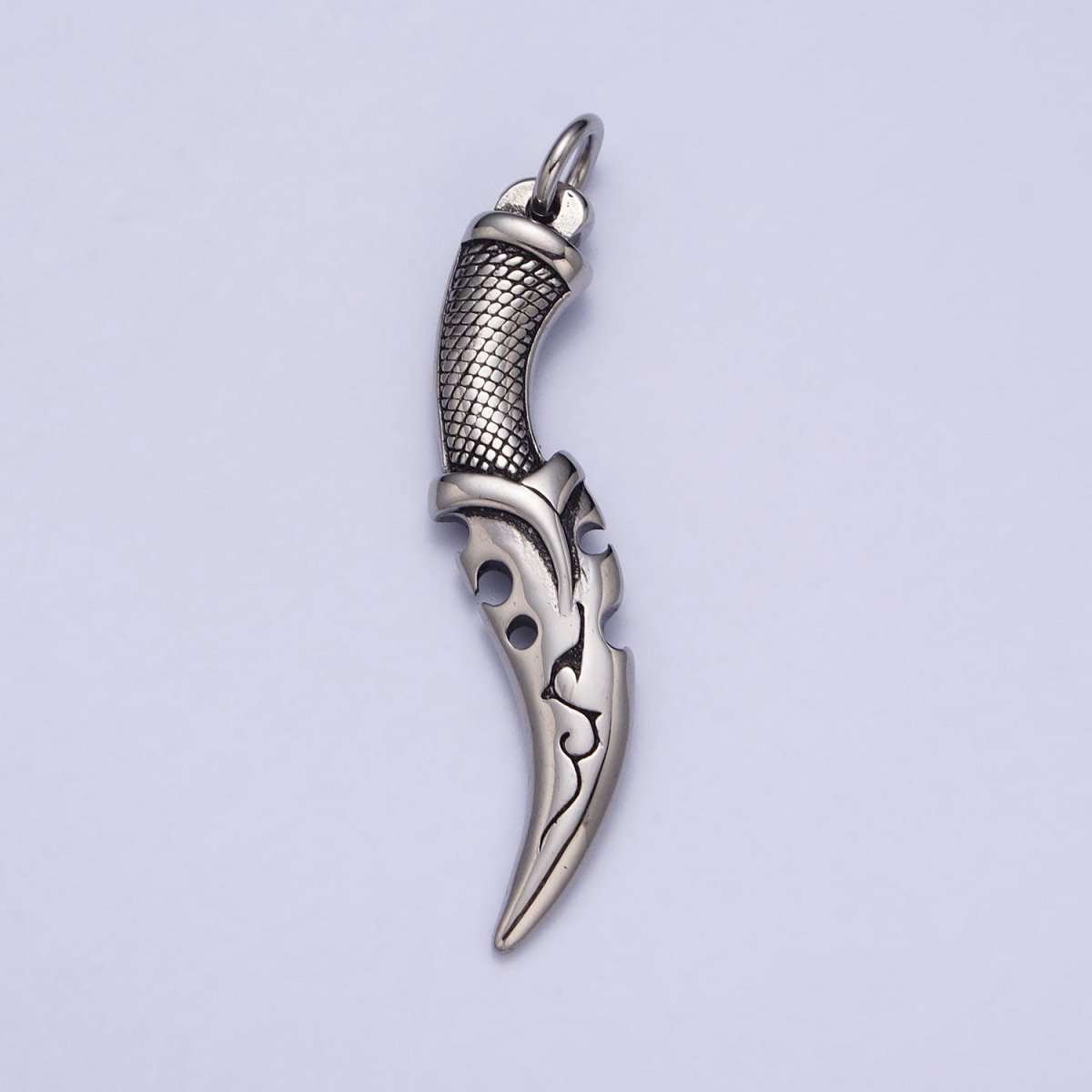 Stainless Steel Curved Engraved Dagger Knife Charm in Gold & Silver J-460 J-461 - DLUXCA