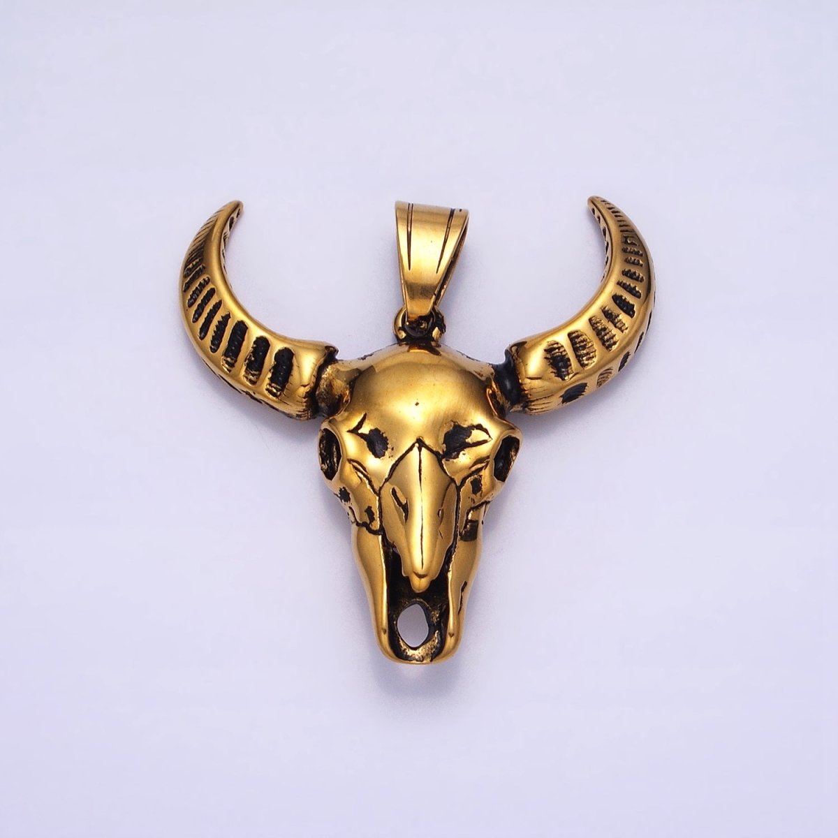 Stainless Steel Curved Long Horned Bull Head Animal Men's Gold, Silver Pendant | P-1142 - DLUXCA