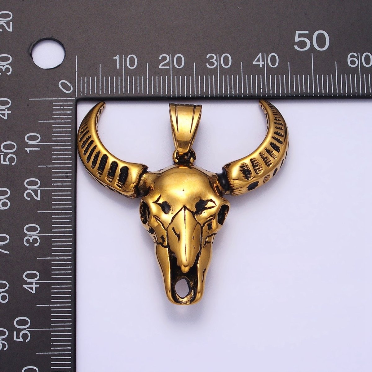 Stainless Steel Curved Long Horned Bull Head Animal Men's Gold, Silver Pendant | P-1142 - DLUXCA