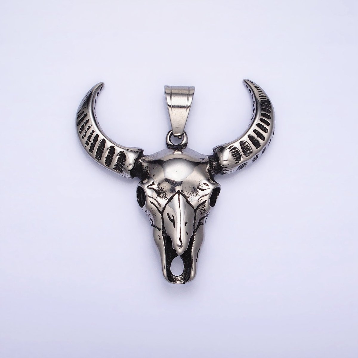 Stainless Steel Curved Long Horned Bull Head Animal Men's Gold, Silver Pendant | P-1142 - DLUXCA