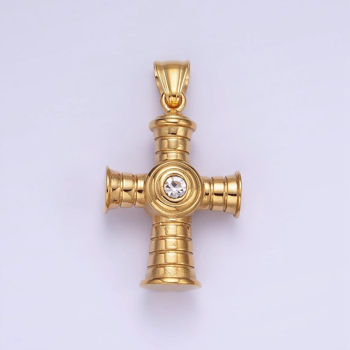Stainless Steel CZ Lined Tube Religious Cross Pendant | P1416 - DLUXCA