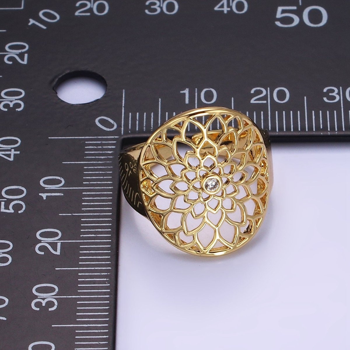 Stainless Steel CZ Open Lotus Flower Filigree Ring | O1305 - DLUXCA