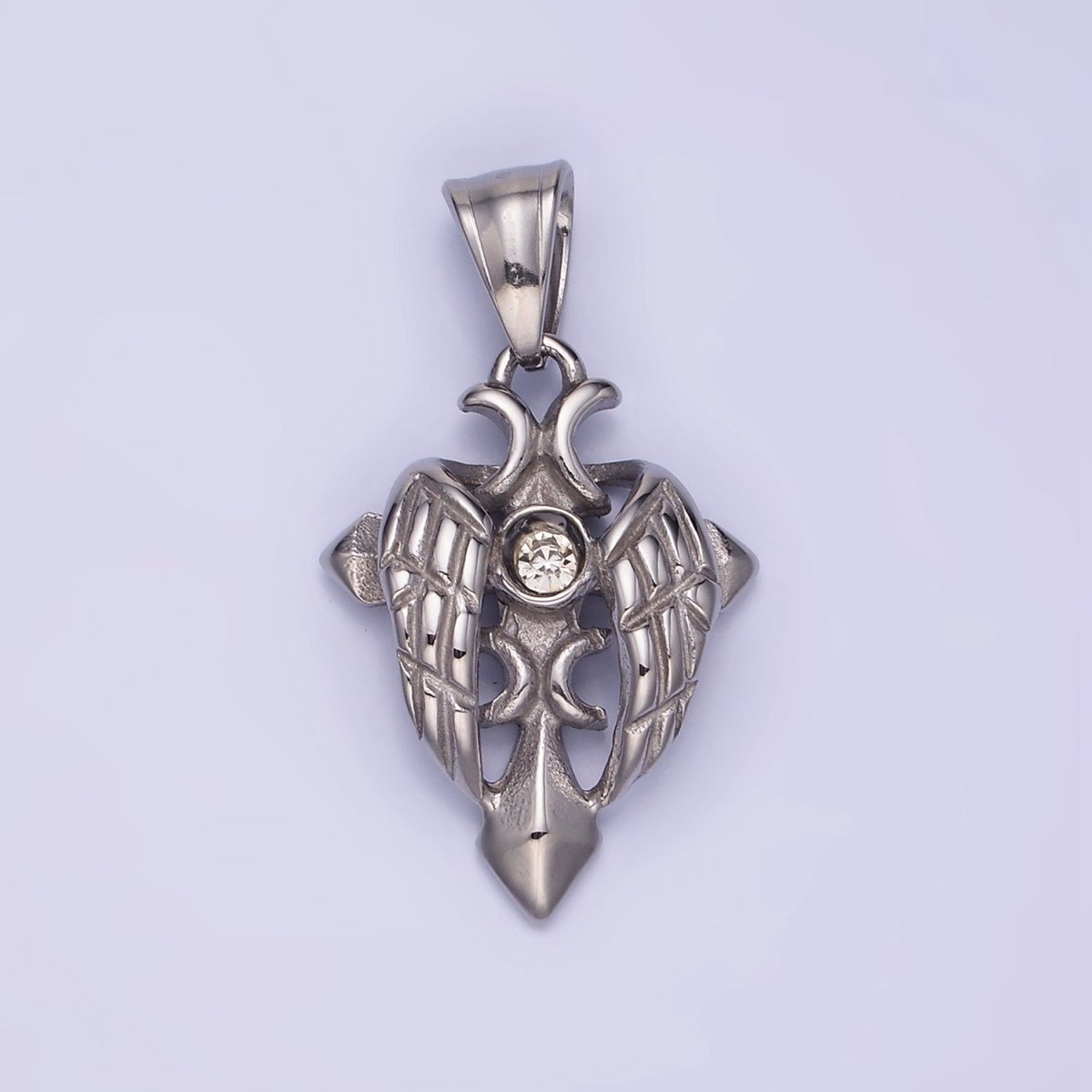 Stainless Steel CZ Passion Cross Bat Wings Pendant | P1389 - DLUXCA