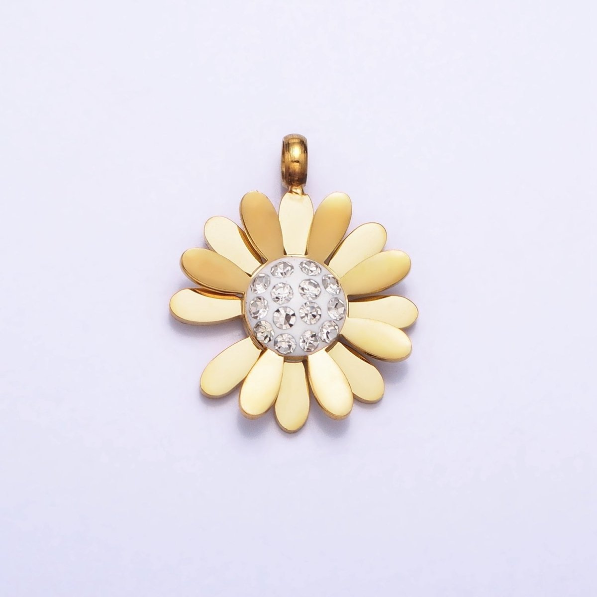 Stainless Steel Daisy Flower Micro Paved Round Summer Spring Charm Pendant in Gold & Silver | P-923 - DLUXCA