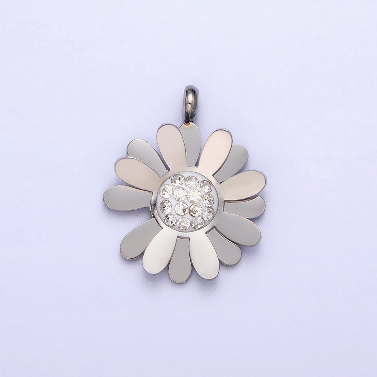 Stainless Steel Daisy Flower Micro Paved Round Summer Spring Charm Pendant in Gold & Silver | P-923 - DLUXCA
