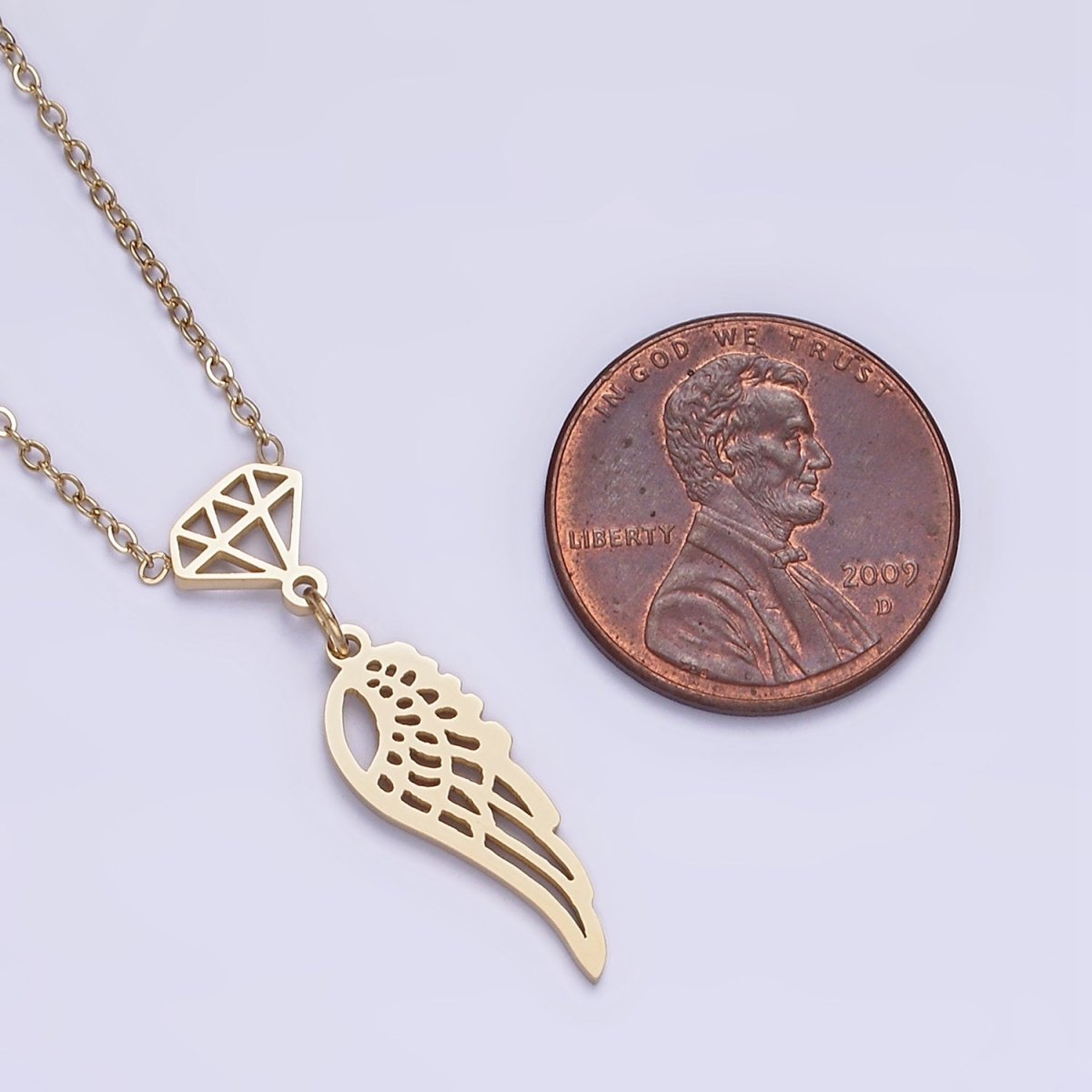 Stainless Steel Diamond Angel Wings Open Charm 17 Inch Cable Chain Necklace | WA-2087 Clearance Pricing - DLUXCA