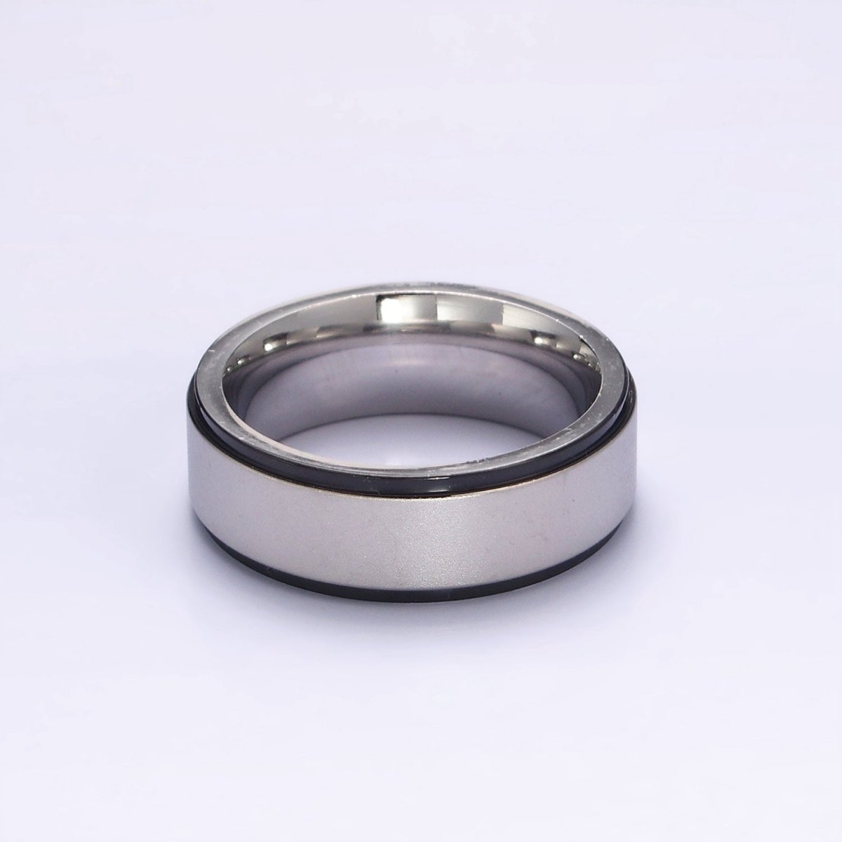 Stainless Steel Double Black-Lined Silver Band Minimalist Ring | O1195 - O1197 - DLUXCA